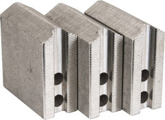 Abbott Workholding Products - 6" & Up Chuck Capacity, 1.5mm x 60° Serrated Attachment, Square Soft Lathe Chuck Jaw - 3 Jaws, Aluminum, 0.7874" Btw Mount Hole Ctrs, 3" Long x 1-1/4" Wide x 3" High, 0.4724" Groove, 0.3937" & 10mm Fastener - Exact Tooling