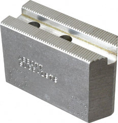 Abbott Workholding Products - 6" & Up Chuck Capacity, 1.5mm x 60° Serrated Attachment, Square Soft Lathe Chuck Jaw - 3 Jaws, Aluminum, 63/64" Btw Mount Hole Ctrs, 3" Long x 1-1/4" Wide x 2" High, 0.4331" Groove, 0.315" & 8mm Fastener - Exact Tooling