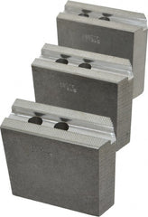 Abbott Workholding Products - 8" & Up Chuck Capacity, 1.5mm x 60° Serrated Attachment, Square Soft Lathe Chuck Jaw - 3 Jaws, Aluminum, 63/64" Btw Mount Hole Ctrs, 4" Long x 1-1/2" Wide x 4" High, 0.5512" Groove, 0.4724" & 12mm Fastener - Exact Tooling
