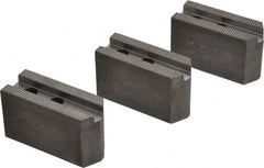 Abbott Workholding Products - 5" & Up Chuck Capacity, 1.5mm x 60° Serrated Attachment, Square Soft Lathe Chuck Jaw - 3 Jaws, Steel, 3/4" Btw Mount Hole Ctrs, 2-1/2" Long x 1" Wide x 1-1/2" High, 0.3937" Groove, 0.315" & 8mm Fastener - Exact Tooling