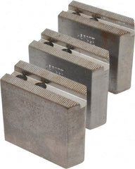 Abbott Workholding Products - 6" & Up Chuck Capacity, 1.5mm x 60° Serrated Attachment, Square Soft Lathe Chuck Jaw - 3 Jaws, Steel, 0.7874" Btw Mount Hole Ctrs, 3" Long x 1-1/4" Wide x 3" High, 0.4331" Groove, 0.3937" & 10mm Fastener - Exact Tooling