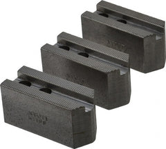 Abbott Workholding Products - 6" & Up Chuck Capacity, 1.5mm x 60° Serrated Attachment, Square Soft Lathe Chuck Jaw - 3 Jaws, Steel, 0.7874" Btw Mount Hole Ctrs, 3" Long x 1-1/4" Wide x 1-1/2" High, 0.4724" Groove, 0.3937" & 10mm Fastener - Exact Tooling