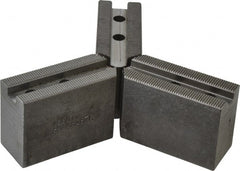 Abbott Workholding Products - 6" & Up Chuck Capacity, 1.5mm x 60° Serrated Attachment, Square Soft Lathe Chuck Jaw - 3 Jaws, Steel, 63/64" Btw Mount Hole Ctrs, 3" Long x 1-1/4" Wide x 2" High, 0.4331" Groove, 0.315" & 8mm Fastener - Exact Tooling