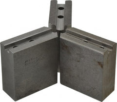 Abbott Workholding Products - 6" & Up Chuck Capacity, 1.5mm x 60° Serrated Attachment, Square Soft Lathe Chuck Jaw - 3 Jaws, Steel, 63/64" Btw Mount Hole Ctrs, 3" Long x 1-1/4" Wide x 3" High, 0.4331" Groove, 0.315" & 8mm Fastener - Exact Tooling