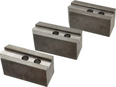 Abbott Workholding Products - 8" & Up Chuck Capacity, 1.5mm x 60° Serrated Attachment, Square Soft Lathe Chuck Jaw - 3 Jaws, Steel, 63/64" Btw Mount Hole Ctrs, 4" Long x 1-1/2" Wide x 2" High, 0.6299" Groove, 0.4724" & 12mm Fastener - Exact Tooling