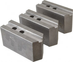 Abbott Workholding Products - 12" & Up Chuck Capacity, 1.5mm x 60° Serrated Attachment, Square Soft Lathe Chuck Jaw - 3 Jaws, Steel, 1.1811" Btw Mount Hole Ctrs, 5-1/2" Long x 2" Wide x 3" High, 0.7087" Groove, 0.5512" & 14mm Fastener - Exact Tooling