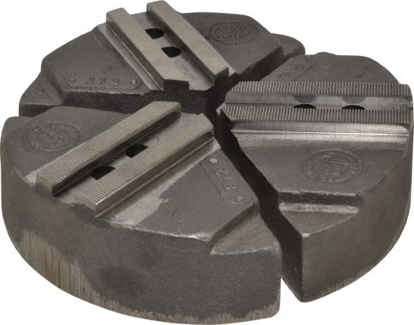 Abbott Workholding Products - 8" & Up Chuck Capacity, 1.5mm x 60° Serrated Attachment, Round Soft Lathe Chuck Jaw - 3 Jaws, Cast Iron, 63/64" Btw Mount Hole Ctrs, 8" Wide x 2" High, 0.5512" Groove, 0.4724" & 12mm Fastener - Exact Tooling