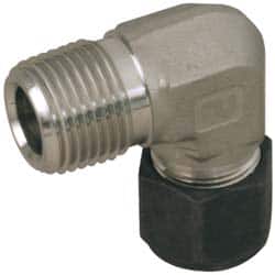 Parker - 1/4" OD, Stainless Steel Male Elbow - 7/8" Hex, Comp x MNPT Ends - Exact Tooling