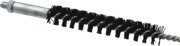 Schaefer Brush - 4" Brush Length, 5/8" Diam, Nylon Single Stem, Single Spiral Condenser Tube Brush - 6-1/4" Long, Nylon, 1/4-28 Male Connection - Exact Tooling