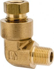 Parker - 5/16" OD, Brass Male Elbow - 1,800 Max Working psi, 9/16" Hex, Comp x MNPT Ends - Exact Tooling