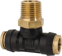 Parker - 1/2" Tube OD, 1/2 NPT Composite Push-to-Connect Tube Male Swivel Branch Tee - 250 Max psi, Tube to Male NPT Connection, Buna-N O-Ring, -40 to 200°F Working Temp - Exact Tooling