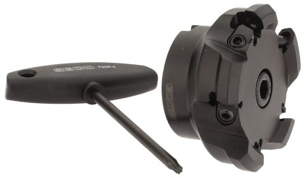 Seco - 3.15" Cut Diam, 1" Arbor Hole, 0.197" Max Depth of Cut, 43° Indexable Chamfer & Angle Face Mill - 5 Inserts, OF.. 070405 Insert, Right Hand Cut, 5 Flutes, Series R220.43 - Exact Tooling