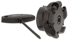 Seco - 3.15" Cut Diam, 1" Arbor Hole, 0.197" Max Depth of Cut, 43° Indexable Chamfer & Angle Face Mill - 5 Inserts, OF.. 070405 Insert, Right Hand Cut, 5 Flutes, Series R220.43 - Exact Tooling