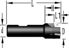Cutting Tool Technologies - 5/8" Cut Diam, 0.38" Max Depth of Cut, 5/8" Shank Diam, 3-1/4" OAL, Indexable Square Shoulder End Mill - APKT 1003... Inserts, Weldon Shank, 90° Lead Angle, Through Coolant - Exact Tooling