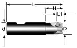 Cutting Tool Technologies - 1/2" Cut Diam, 0.38" Max Depth of Cut, 5/8" Shank Diam, 3-1/4" OAL, Indexable Square Shoulder End Mill - APKT 1003... Inserts, Weldon Shank, 90° Lead Angle - Exact Tooling