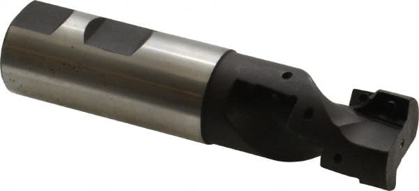 Cutting Tool Technologies - 1" Cut Diam, 1-1/2" Max Depth of Cut, 1" Shank Diam, 4-1/4" OAL, Indexable Square Shoulder Helical End Mill - APKT 1003... Inserts, Weldon Shank, 90° Lead Angle - Exact Tooling