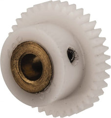 Made in USA - 48 Pitch, 0.792" Pitch Diam, 0.833" OD, 38 Tooth Spur Gear - 1/8" Face Width, 3/16" Bore Diam, 35/64" Hub Diam, 20° Pressure Angle, Acetal - Exact Tooling