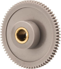 Made in USA - 48 Pitch, 1-1/2" Pitch Diam, 1.542" OD, 72 Tooth Spur Gear - 1/8" Face Width, 1/4" Bore Diam, 39/64" Hub Diam, 20° Pressure Angle, Acetal - Exact Tooling