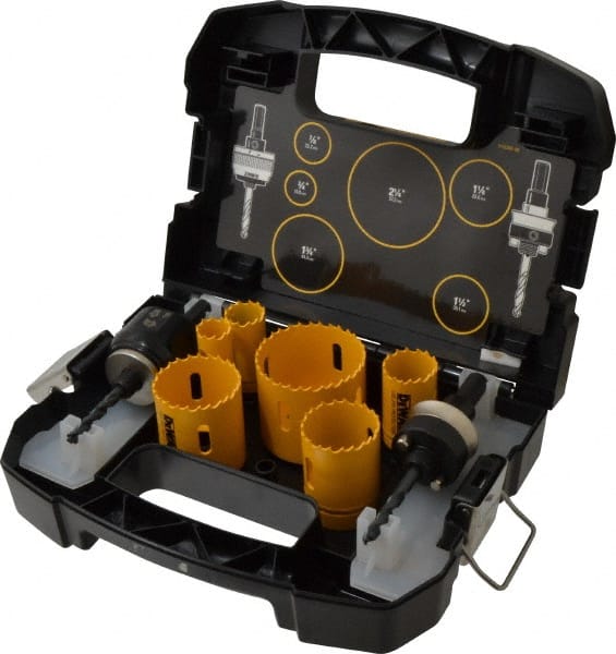 DeWALT - 9 Piece, 3/4" to 2-1/4" Saw Diam, Plumber's Hole Saw Kit - Bi-Metal, Continuous Edge, Includes 6 Hole Saws - Exact Tooling