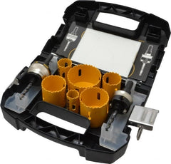 DeWALT - 9 Piece, 7/8" to 2-1/2" Saw Diam, Electrician's Hole Saw Kit - Bi-Metal, Continuous Edge, Includes 6 Hole Saws - Exact Tooling