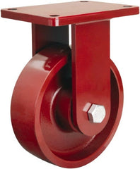 Hamilton - 8" Diam x 2-1/2" Wide x 10-1/2" OAH Top Plate Mount Rigid Caster - Cast Iron, 2,500 Lb Capacity, Tapered Roller Bearing, 5-1/2 x 7-1/2" Plate - Exact Tooling