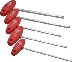 Wiha - 5 Piece T-Handle Ball End Hex Key Set - Hex Range 4 to 10mm, Chrome Vanadium Molybdenum - Exact Tooling