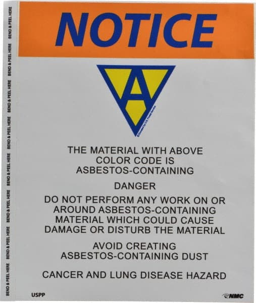 NMC - 8" Long x 10" Wide, Pressure-Sensitive Vinyl Safety Sign - Rectangle, 0.004" Thick, Use for Hazardous Materials - Exact Tooling