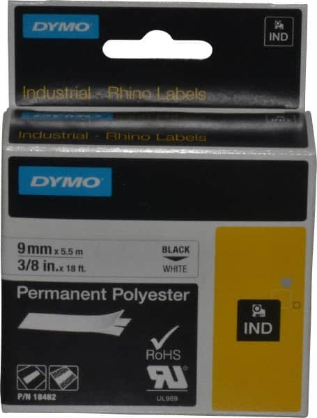 Rhino - 216" Long, White Permanent Polyester Tape Permanent Polyester Tape - For DYMO Brand Labeling Equipment Designed for "D1" Tapes (Check Width Compatibility) - Exact Tooling