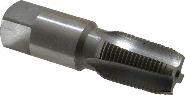 Interstate - 3/8-18 NPT Thread, 4 Flute Standard Pipe Tap - 2-9/16" OAL, 1-1/16" Thread Length, 0.7" Shank Diam, Bright Finish, Carbon Steel - Exact Tooling