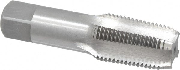 Interstate - 1/2-14 NPT Thread, 4 Flute Standard Pipe Tap - 3-1/8" OAL, 1-3/8" Thread Length, 11/16" Shank Diam, Bright Finish, Carbon Steel - Exact Tooling