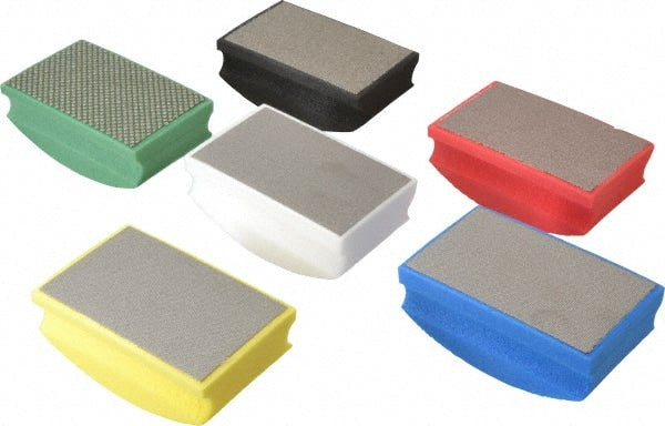 AMPLEX - Medium, Fine, Very Fine, Ultra Fine & Super Fine Grade, 60, 120, 200, 400, 800 & 1800 Grit, Diamond Hand Pad - Black, Blue, Green, Red, White & Yellow, 2-1/8" Wide x 3-1/2" Long x 1-1/2" Thick, Coated - Exact Tooling