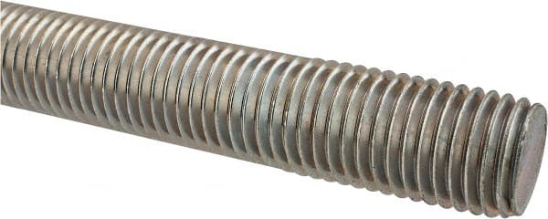 Made in USA - 1-8 UNC (Coarse), 2' Long, Low Carbon Steel Threaded Rod - Zinc-Plated Finish, Right Hand Thread - Exact Tooling
