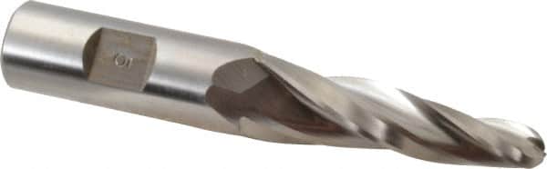 Made in USA - 5° Taper Angle per Side, 3/8" Small End Diam, 2-1/4" LOC, High Speed Steel 3 Flute Tapered Ball End Mill - 4-1/4" OAL, 3/4" Shank Diam - Exact Tooling