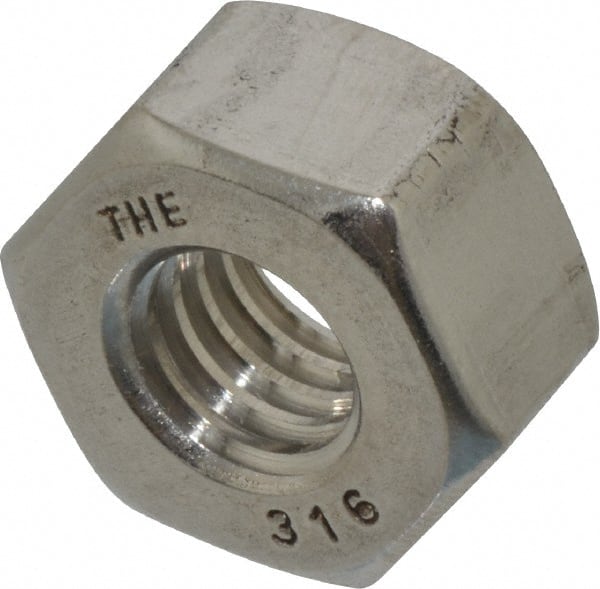 Value Collection - 3/8-16 UNC Stainless Steel Right Hand Heavy Hex Nut - 11/16" Across Flats, 23/64" High, Uncoated - Exact Tooling