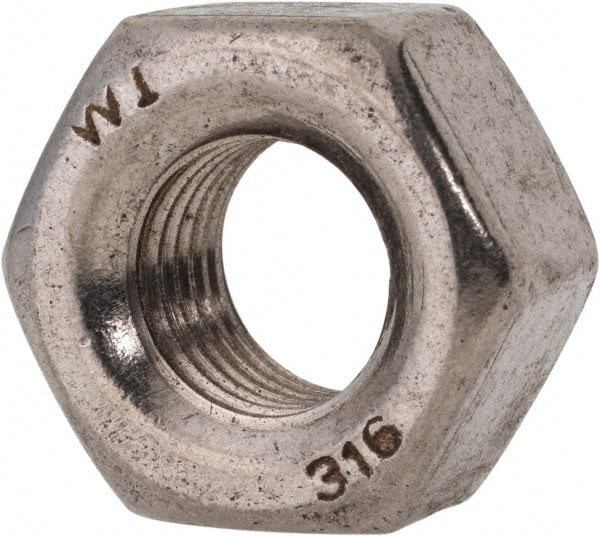 Value Collection - 7/16-20 UNF Stainless Steel Right Hand Heavy Hex Nut - 3/4" Across Flats, 27/64" High, Uncoated - Exact Tooling