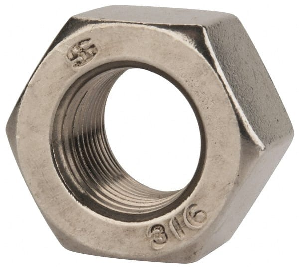 Value Collection - 3/4-16 UNF Stainless Steel Right Hand Heavy Hex Nut - 1-1/4" Across Flats, 47/64" High, Uncoated - Exact Tooling