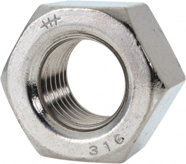 Value Collection - 7/8-9 UNC Stainless Steel Right Hand Heavy Hex Nut - 1-7/16" Across Flats, 55/64" High, Uncoated - Exact Tooling