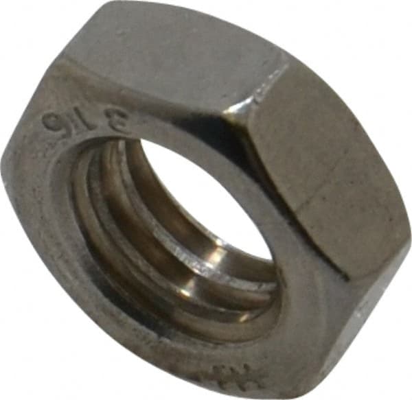 Value Collection - 3/8-16 UNC Stainless Steel Right Hand Hex Jam Nut - 9/16" Across Flats, 7/32" High, Uncoated - Exact Tooling