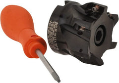 Kennametal - 6 Inserts, 2" Cut Diam, 3/4" Arbor Diam, 0.56" Max Depth of Cut, Indexable Square-Shoulder Face Mill - 0/90° Lead Angle, 1.575" High, EC14.., EP14.. Insert Compatibility, Through Coolant, Series Mill 1-14 - Exact Tooling