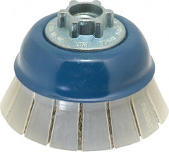 JAZ USA - 3" Diam, 5/8-11 & M14x2.00 Threaded Arbor, Stainless Steel Fill Cup Brush - 0.012 Wire Diam, 7/8" Trim Length, 13,000 Max RPM - Exact Tooling