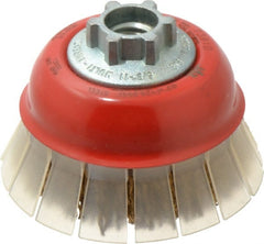 JAZ USA - 3" Diam, 5/8-11 & M14x2.00 Threaded Arbor, Steel Fill Cup Brush - 0.009 Wire Diam, 7/8" Trim Length, 13,000 Max RPM - Exact Tooling