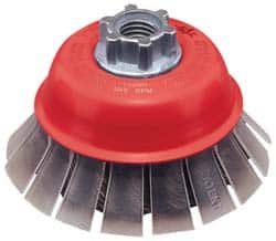 JAZ USA - 2-3/4" Diam, 5/8-11 & M14x2.00 Threaded Arbor, Steel Fill Cup Brush - 0.015 Wire Diam, 3/4" Trim Length, 15,000 Max RPM - Exact Tooling