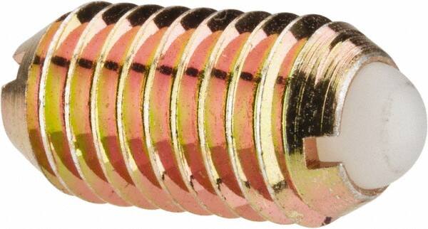 Vlier - M10x1.5, 6mm Ball Diam, 19mm Body Length, 2.01mm Max Ball Reach, Threaded Ball Plunger - Steel Body, Nylon Ball, 13.49 Lb Initial End Force, 20.23 Lb Final End Force - Exact Tooling