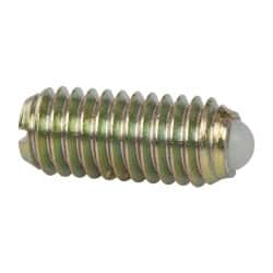 Vlier - M6x1.0, 3.5mm Ball Diam, 14mm Body Length, 1mm Max Ball Reach, Threaded Ball Plunger - Steel Body, Nylon Ball, 6.29 Lb Initial End Force, 9 Lb Final End Force, Locking Element - Exact Tooling