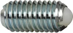 Vlier - M8x1.25, 5mm Ball Diam, 16mm Body Length, 1.5mm Max Ball Reach, Threaded Ball Plunger - Steel Body, Nylon Ball, 1.12 Lb Initial End Force, 2.25 Lb Final End Force, Locking Element - Exact Tooling