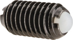 Vlier - M10x1.5, 6mm Ball Diam, 19mm Body Length, 2.01mm Max Ball Reach, Threaded Ball Plunger - Steel Body, Nylon Ball, 4.5 Lb Initial End Force, 7.87 Lb Final End Force - Exact Tooling