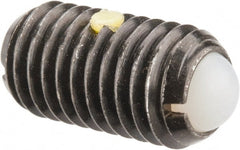 Vlier - M12x1.75, 8mm Ball Diam, 22mm Body Length, 2.5mm Max Ball Reach, Threaded Ball Plunger - Steel Body, Nylon Ball, 6.75 Lb Initial End Force, 12.36 Lb Final End Force, Locking Element - Exact Tooling