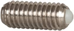 Vlier - M6x1.0, 3.5mm Ball Diam, 14mm Body Length, 1mm Max Ball Reach, Threaded Ball Plunger - Stainless Steel Body, Nylon Ball, 6.29 Lb Initial End Force, 9 Lb Final End Force - Exact Tooling
