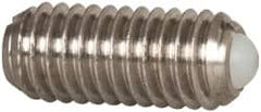 Vlier - M6x1.0, 3.5mm Ball Diam, 14mm Body Length, 1mm Max Ball Reach, Threaded Ball Plunger - Stainless Steel Body, Nylon Ball, 6.29 Lb Initial End Force, 9 Lb Final End Force - Exact Tooling