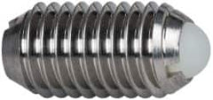 Vlier - M10x1.5, 6mm Ball Diam, 19mm Body Length, 2.01mm Max Ball Reach, Threaded Ball Plunger - Stainless Steel Body, Nylon Ball, 1.8 Lb Initial End Force, 3.37 Lb Final End Force - Exact Tooling